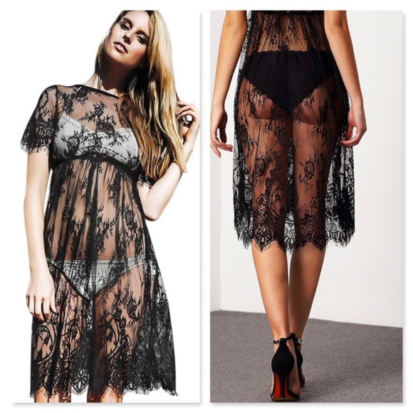 Rouge! Dresses & Skirts - New! Black Lace Beach Cover Up Dress Boho